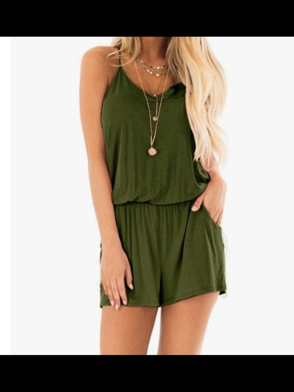 Reoria Olive Green Spaghetti Strap Romper